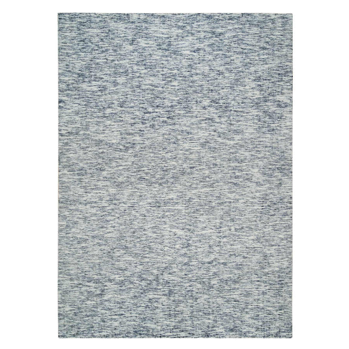 9'x12' Blue and Ivory, Modern Striae Design Soft to the Touch, Pure Wool Hand Loomed, Oriental Rug FWR391482