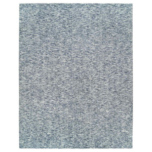 12'2"x15' Blue and Ivory, Pure Wool Hand Loomed, Modern Striae Design Soft Pile, Oversized Oriental Rug FWR391506
