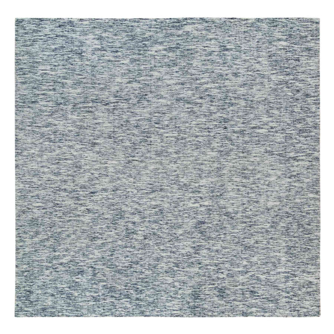 12'x12' Blue and Ivory, Soft Pile Pure Wool, Hand Loomed Modern Striae Design, Square Oriental Rug FWR391512