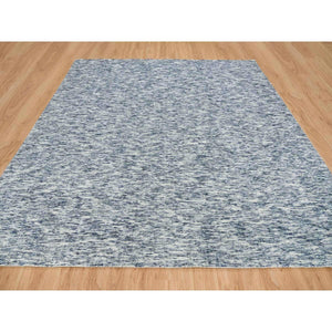 12'x12' Blue and Ivory, Soft Pile Pure Wool, Hand Loomed Modern Striae Design, Square Oriental Rug FWR391512