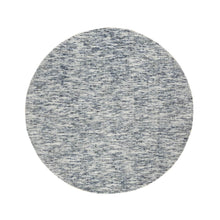Load image into Gallery viewer, 6&#39;x6&#39; Blue and Ivory, Soft to the Touch Pure Wool, Hand Loomed Modern Striae Design, Round Oriental Rug FWR391524