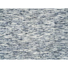 Load image into Gallery viewer, 6&#39;x6&#39; Blue and Ivory, Soft to the Touch Pure Wool, Hand Loomed Modern Striae Design, Round Oriental Rug FWR391524