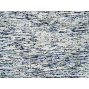 6'x6' Blue and Ivory, Soft to the Touch Pure Wool, Hand Loomed Modern Striae Design, Round Oriental Rug FWR391524