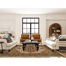 Load image into Gallery viewer, 7&#39;9&quot;x9&#39;9&quot; Ivory and Rust, Heriz with Classic Geometric Medallion Design, Thick and Plush, Pure Wool, Hand Knotted, Oriental Rug FWR391578