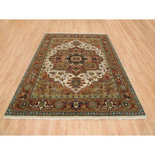 Load image into Gallery viewer, 7&#39;9&quot;x9&#39;9&quot; Ivory and Rust, Heriz with Classic Geometric Medallion Design, Thick and Plush, Pure Wool, Hand Knotted, Oriental Rug FWR391578