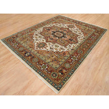 Load image into Gallery viewer, 7&#39;9&quot;x9&#39;9&quot; Ivory and Rust, Heriz with Classic Geometric Medallion Design, Thick and Plush, Pure Wool, Hand Knotted, Oriental Rug FWR391578