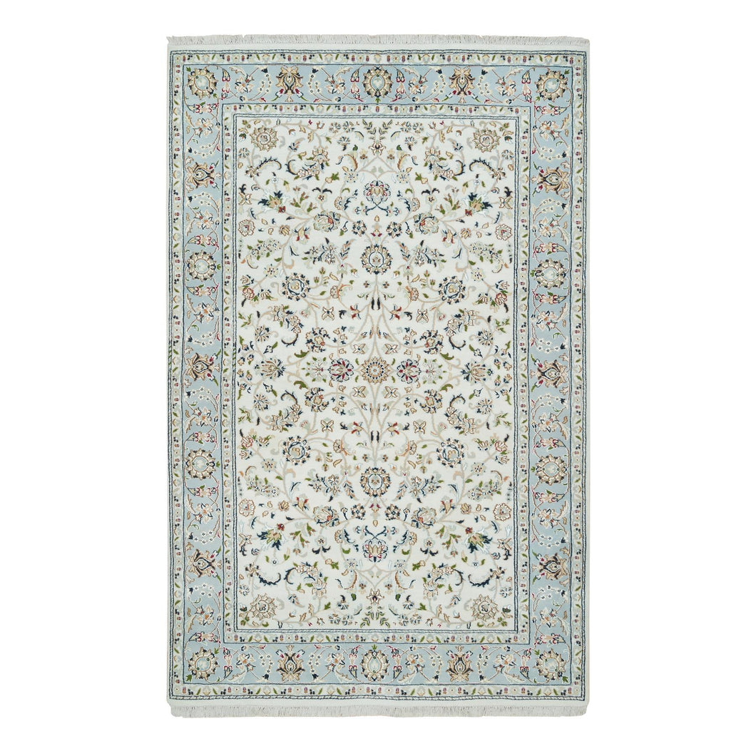 5'x8' Ivory, Nain with All Over Flower Design 250 KPSI, Natural Wool Hand Knotted, Oriental Rug FWR391812