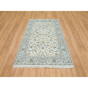 5'x8' Ivory, Nain with All Over Flower Design 250 KPSI, Natural Wool Hand Knotted, Oriental Rug FWR391812