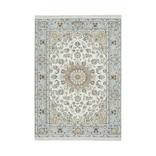 Load image into Gallery viewer, 4&#39;2&quot;x6&#39;3&quot; Ivory, Nain with Center Medallion Flower Design, 250 KPSI, Natural Wool, Hand Knotted, Oriental Rug FWR391830
