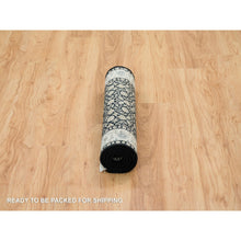 Load image into Gallery viewer, 2&#39;5&quot;x4&#39;7&quot; Eerie Black, Hand Knotted Herati with All Over Fish Mahi Design, 250 KPSI Densely Woven, Pure Wool, Oriental Rug FWR391860