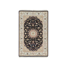 Load image into Gallery viewer, 3&#39;x5&#39;2&quot; Midnight Blue, Nain with Center Medallion Flower Design, 250 KPSI, Hand Knotted, Organic Wool, Oriental Rug FWR391896