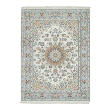 Load image into Gallery viewer, 4&#39;9&quot;x6&#39;9&quot; Ivory, Nain with Center Medallion Flower Design, 250 KPSI, Extra Soft Wool, Hand Knotted, Oriental Rug FWR391902