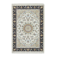 Load image into Gallery viewer, 4&#39;2&quot;x6&#39;5&quot; Ivory, Nain with Center Medallion Flower Design, 250 KPSI Super Fine Weave, Extra Soft Wool Hand Knotted, Oriental Rug FWR391914