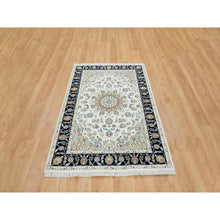 Load image into Gallery viewer, 4&#39;2&quot;x6&#39;5&quot; Ivory, Nain with Center Medallion Flower Design, 250 KPSI Super Fine Weave, Extra Soft Wool Hand Knotted, Oriental Rug FWR391914