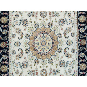 4'2"x6'5" Ivory, Nain with Center Medallion Flower Design, 250 KPSI Super Fine Weave, Extra Soft Wool Hand Knotted, Oriental Rug FWR391914