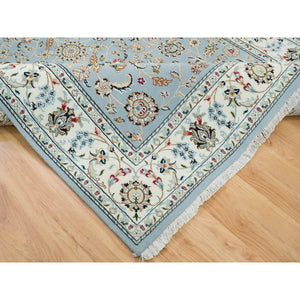 6'x9'2" Light Blue, Nain With All Over Flower Design, 250 KPSI, Natural Wool, Hand Knotted, Oriental Rug FWR391926
