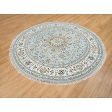 Load image into Gallery viewer, 7&#39;10&quot;x7&#39;10&quot; Light Blue, 250 KPSI Extra Soft Wool, Hand Knotted Nain with Center Medallion Flower Design, Round Oriental Rug FWR391980