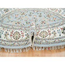 Load image into Gallery viewer, 7&#39;10&quot;x7&#39;10&quot; Light Blue, 250 KPSI Extra Soft Wool, Hand Knotted Nain with Center Medallion Flower Design, Round Oriental Rug FWR391980
