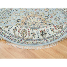 Load image into Gallery viewer, 7&#39;10&quot;x7&#39;10&quot; Light Blue, 250 KPSI Extra Soft Wool, Hand Knotted Nain with Center Medallion Flower Design, Round Oriental Rug FWR391980