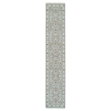 Load image into Gallery viewer, 2&#39;6&quot;x13&#39;9&quot; Light Blue, Nain With All Over Flower Design, 250 KPSI, Hand Knotted, Extra Soft Wool, Runner Oriental Rug FWR392010