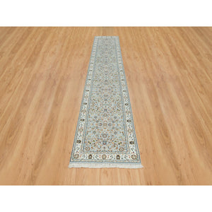 2'6"x13'9" Light Blue, Nain With All Over Flower Design, 250 KPSI, Hand Knotted, Extra Soft Wool, Runner Oriental Rug FWR392010