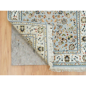 2'6"x13'9" Light Blue, Nain With All Over Flower Design, 250 KPSI, Hand Knotted, Extra Soft Wool, Runner Oriental Rug FWR392010