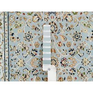 2'6"x13'9" Light Blue, Nain With All Over Flower Design, 250 KPSI, Hand Knotted, Extra Soft Wool, Runner Oriental Rug FWR392010