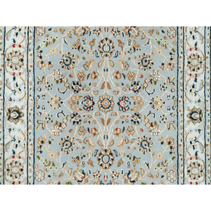 2'6"x13'9" Light Blue, Nain With All Over Flower Design, 250 KPSI, Hand Knotted, Extra Soft Wool, Runner Oriental Rug FWR392010