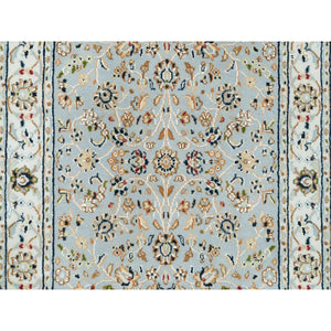 2'6"x13'9" Light Blue, Nain With All Over Flower Design, 250 KPSI, Hand Knotted, Extra Soft Wool, Runner Oriental Rug FWR392010