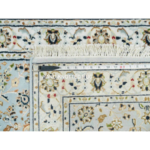 2'6"x13'9" Light Blue, Nain With All Over Flower Design, 250 KPSI, Hand Knotted, Extra Soft Wool, Runner Oriental Rug FWR392010