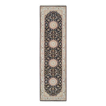Load image into Gallery viewer, 2&#39;8&quot;x10&#39; Midnight Blue, Nain with Center Medallion Design, 250 KPSI, Hand Knotted, Natural Wool, Runner Oriental Rug, FWR392022