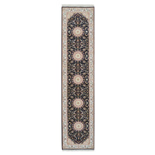 Load image into Gallery viewer, 2&#39;6&quot;x11&#39;10&quot; Midnight Blue, Nain with Center Medallion Flower Design, 250 KPSI, Hand Knotted, 100% Wool, Runner Oriental Rug FWR392028