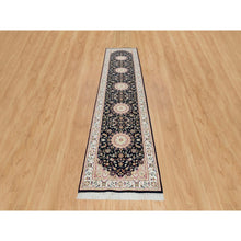 Load image into Gallery viewer, 2&#39;6&quot;x11&#39;10&quot; Midnight Blue, Nain with Center Medallion Flower Design, 250 KPSI, Hand Knotted, 100% Wool, Runner Oriental Rug FWR392028