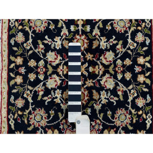 2'6"x11'10" Midnight Blue, Nain with Center Medallion Flower Design, 250 KPSI, Hand Knotted, 100% Wool, Runner Oriental Rug FWR392028