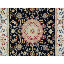 Load image into Gallery viewer, 2&#39;6&quot;x11&#39;10&quot; Midnight Blue, Nain with Center Medallion Flower Design, 250 KPSI, Hand Knotted, 100% Wool, Runner Oriental Rug FWR392028