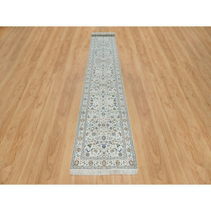 2'8"x16'4" Ivory, Hand Knotted Nain with All Over Flower Design, 250 KPSI Pure Wool, XL Runner Oriental Rug FWR392034