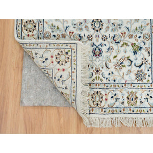 2'8"x16'4" Ivory, Hand Knotted Nain with All Over Flower Design, 250 KPSI Pure Wool, XL Runner Oriental Rug FWR392034