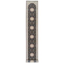 Load image into Gallery viewer, 2&#39;8&quot;x19&#39;2&quot; Midnight Blue, Nain with Center Medallion Flower Design, 250 KPSI, Hand Knotted, Extra Soft Wool, XL Runner Oriental Rug FWR392046