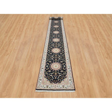 Load image into Gallery viewer, 2&#39;8&quot;x19&#39;2&quot; Midnight Blue, Nain with Center Medallion Flower Design, 250 KPSI, Hand Knotted, Extra Soft Wool, XL Runner Oriental Rug FWR392046