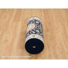 Load image into Gallery viewer, 2&#39;8&quot;x19&#39;2&quot; Midnight Blue, Nain with Center Medallion Flower Design, 250 KPSI, Hand Knotted, Extra Soft Wool, XL Runner Oriental Rug FWR392046