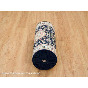2'8"x19'2" Midnight Blue, Nain with Center Medallion Flower Design, 250 KPSI, Hand Knotted, Extra Soft Wool, XL Runner Oriental Rug FWR392046