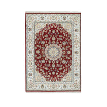 Load image into Gallery viewer, 4&#39;7&quot;x6&#39;8&quot; Burgundy Red, Nain with Center Medallion Flower Design, 250 KPSI, Organic Wool, Hand Knotted, Oriental Rug FWR392076