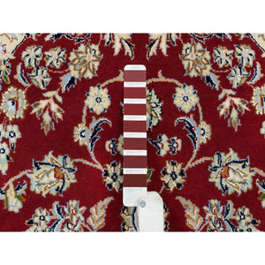 4'7"x6'8" Burgundy Red, Nain with Center Medallion Flower Design, 250 KPSI, Organic Wool, Hand Knotted, Oriental Rug FWR392076
