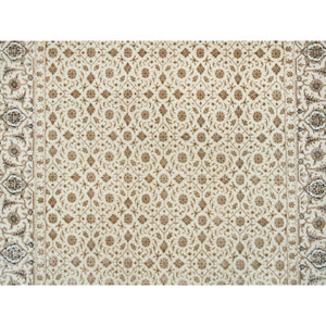 4'7"x6'8" Ivory, Herati with All Over Fish Mahi Design, 250 KPSI Densely Woven, Natural Wool Hand Knotted, Runner Oriental Rug FWR392082