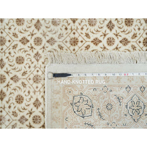4'7"x6'8" Ivory, Herati with All Over Fish Mahi Design, 250 KPSI Densely Woven, Natural Wool Hand Knotted, Runner Oriental Rug FWR392082