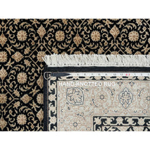 Load image into Gallery viewer, 4&#39;1&quot;x6&#39; Eerie Black, Hand Knotted Herati with All Over Fish Mahi Design, 250 KPSI Densely Woven, 100% Wool, Oriental Rug FWR392088