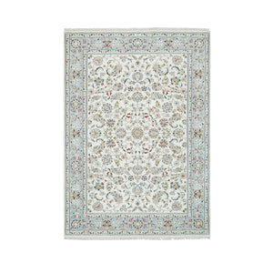 6'x9'2" Ivory, Hand Knotted Nain with All Over Flower Design, 250 KPSI Pure Wool, Oriental Rug FWR392196