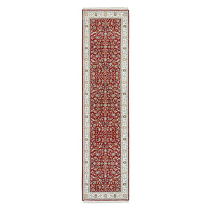 2'7"x10'5" Cherry Red, Hand Knotted Nain with All Over Flower Design, 250 KPSI Extra Soft Wool, Runner Oriental Rug FWR392214