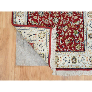 2'7"x10'5" Cherry Red, Hand Knotted Nain with All Over Flower Design, 250 KPSI Extra Soft Wool, Runner Oriental Rug FWR392214