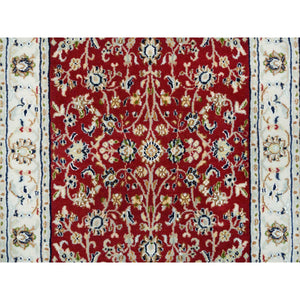 2'7"x10'5" Cherry Red, Hand Knotted Nain with All Over Flower Design, 250 KPSI Extra Soft Wool, Runner Oriental Rug FWR392214